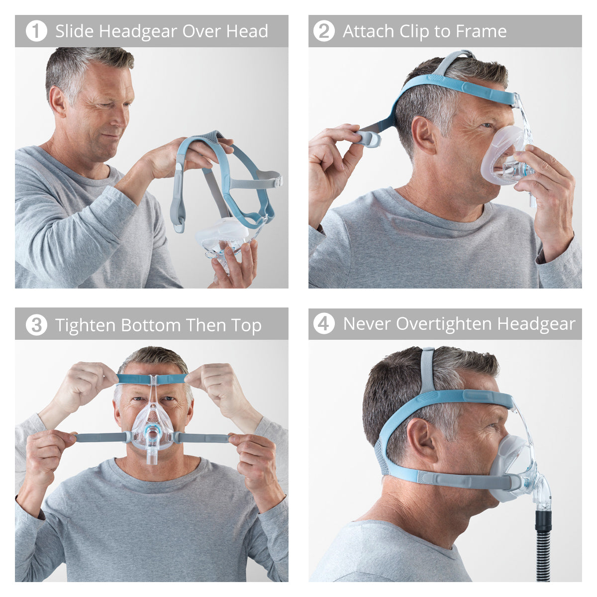 Man Showing How to Put on a Vietra CPAP Mask 