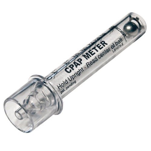 CPAP meter with clear casing and black text on a white background