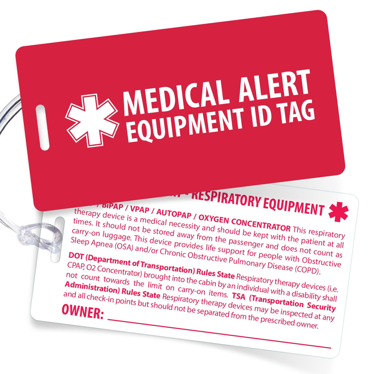 Heavy Duty Medical Alert Luggage Tag for CPAP/BiPAP Equipment
