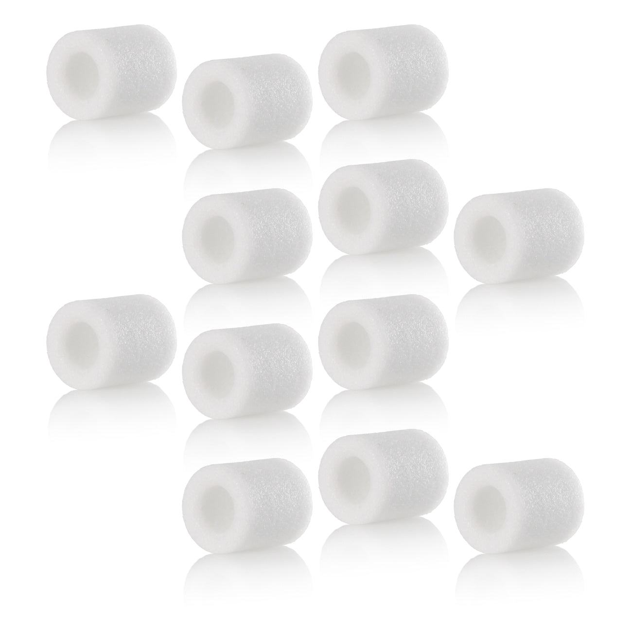 A collection of white cylindrical Pari Compressor Nebulizer air filters arranged in a grid pattern against a white background.