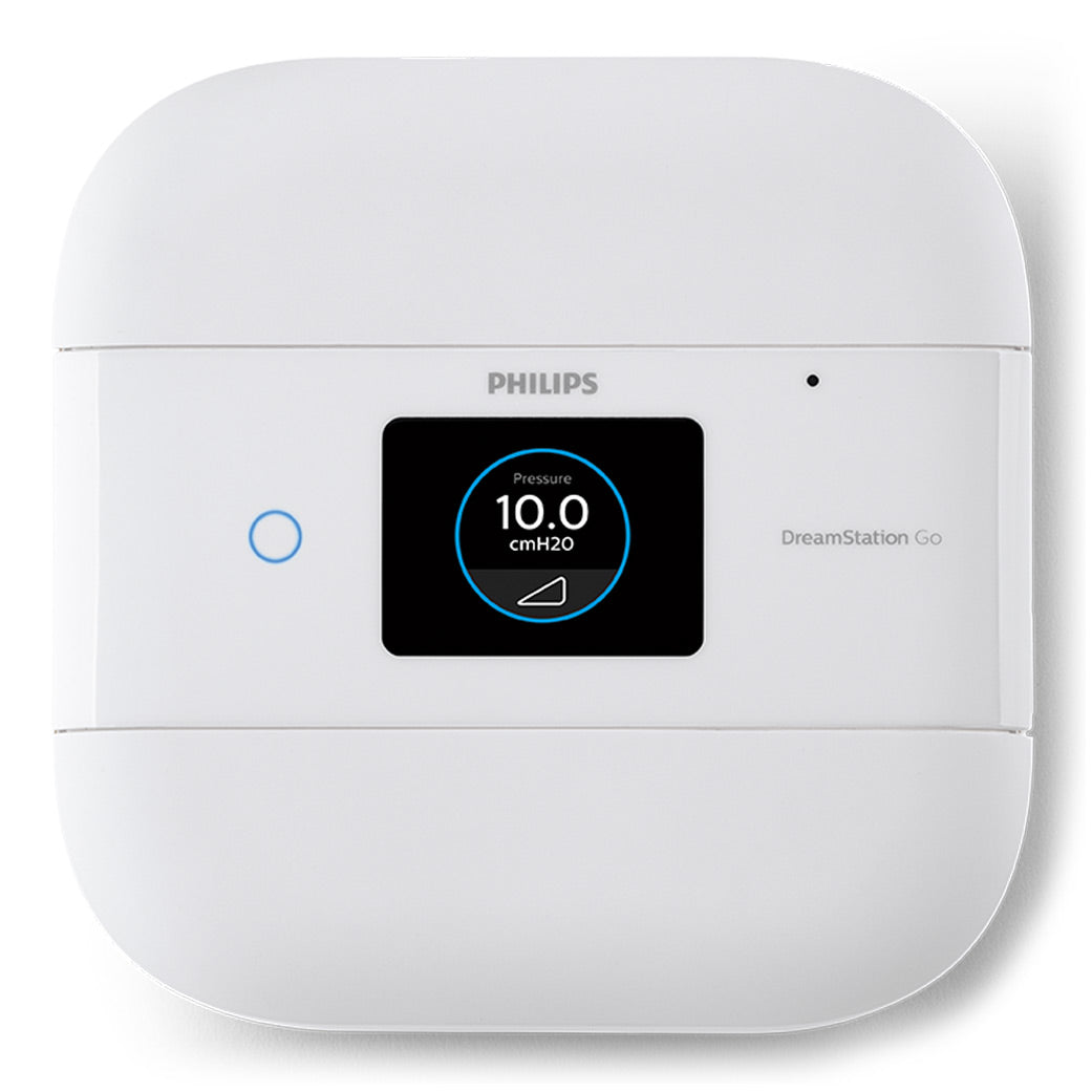 Philips DreamStation Go device with digital display on a white background
