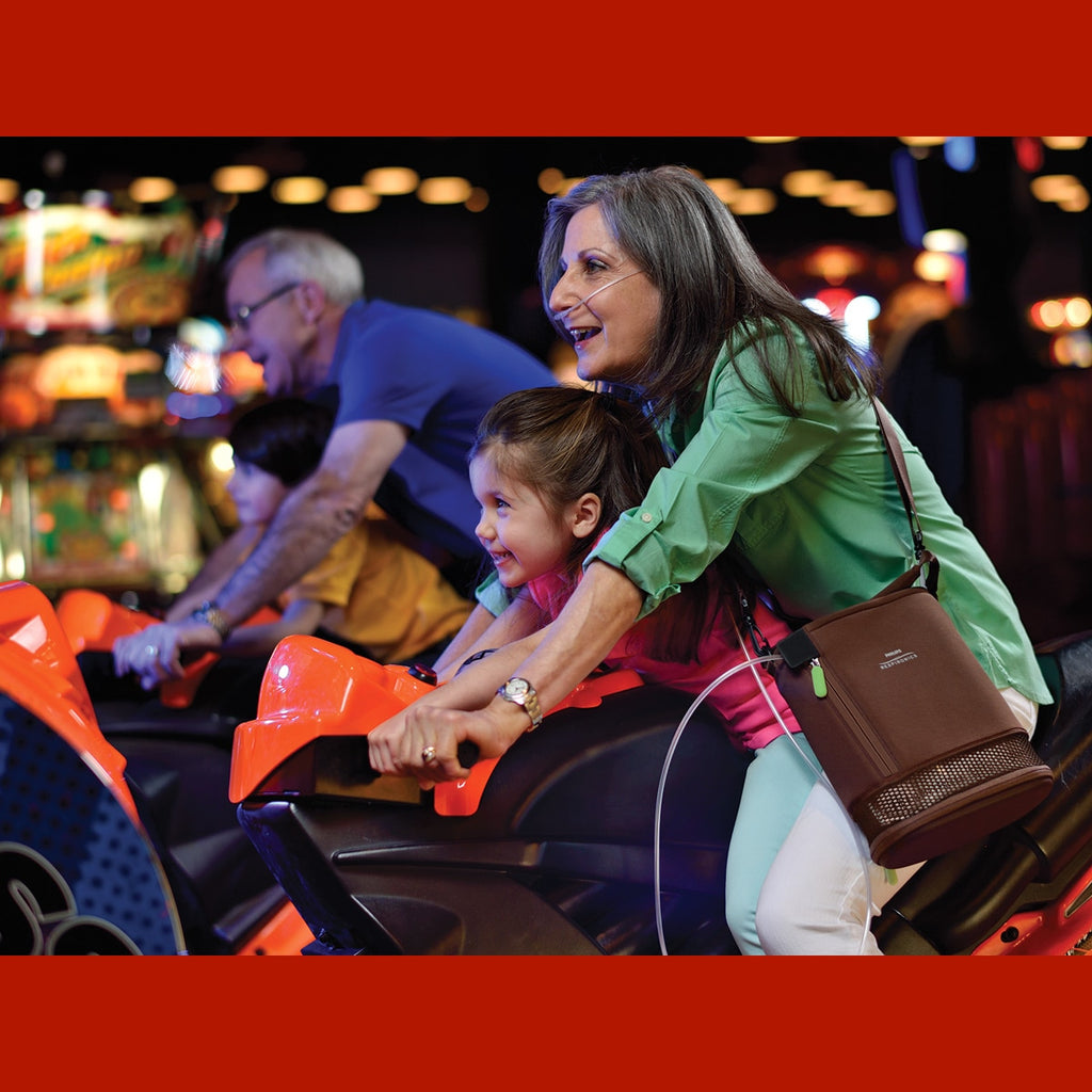 Woman Using a SimplyGo Concentrator in an Arcade setting 