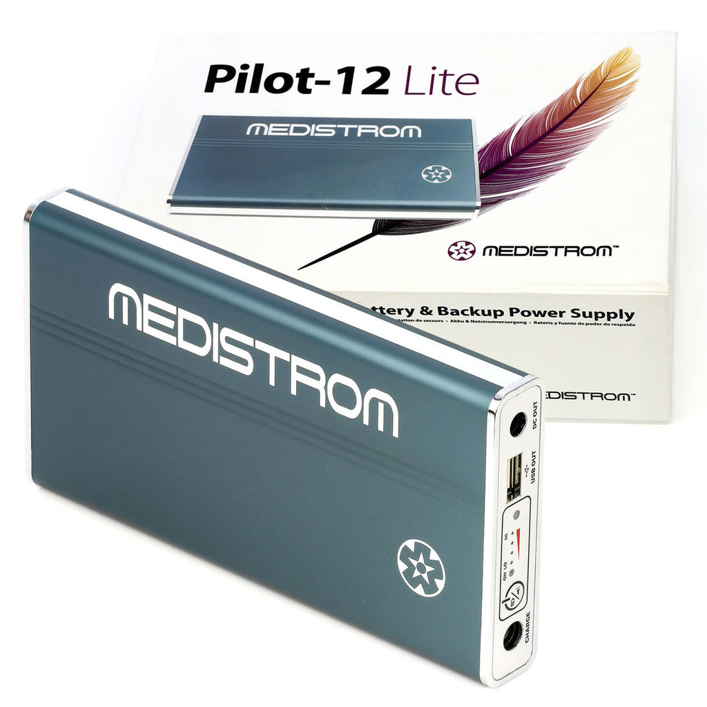 Medistrom Pilot-12 Lite power supply with packaging on a white background