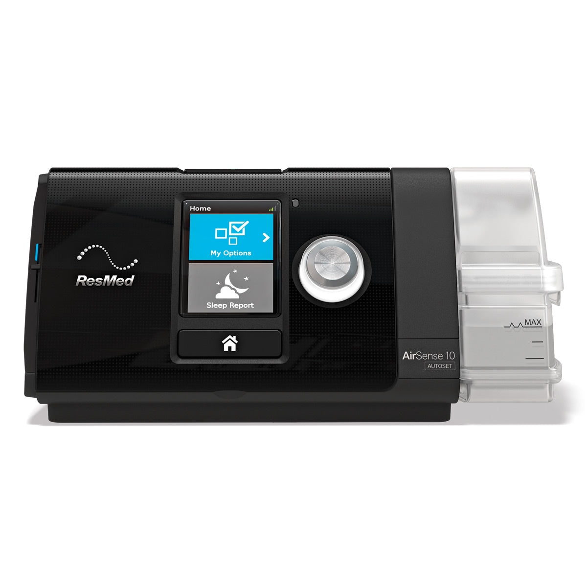 ResMed CPAP machine on a white background