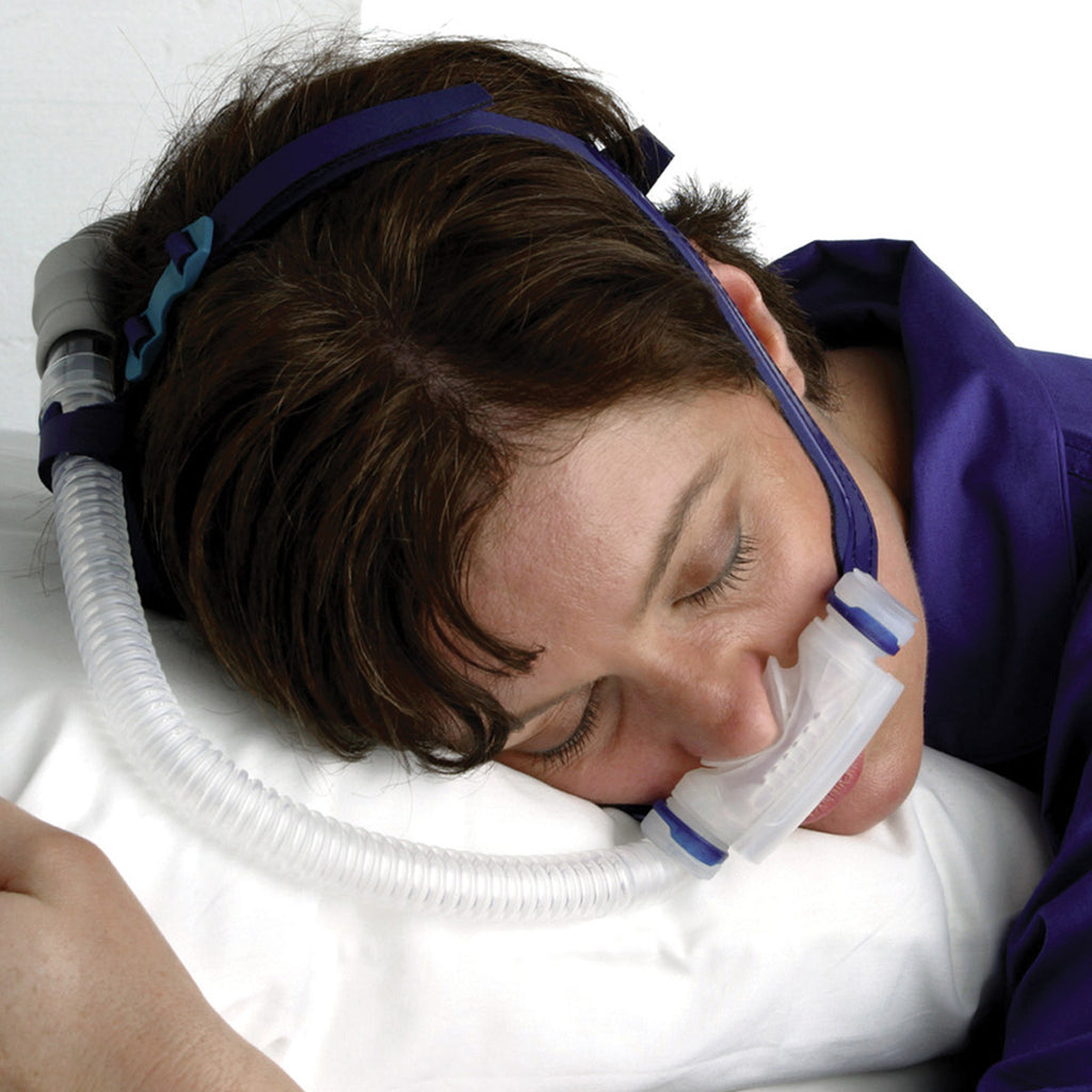 Woman in bed sleeping while wearing a Mirage Swift II Mask 