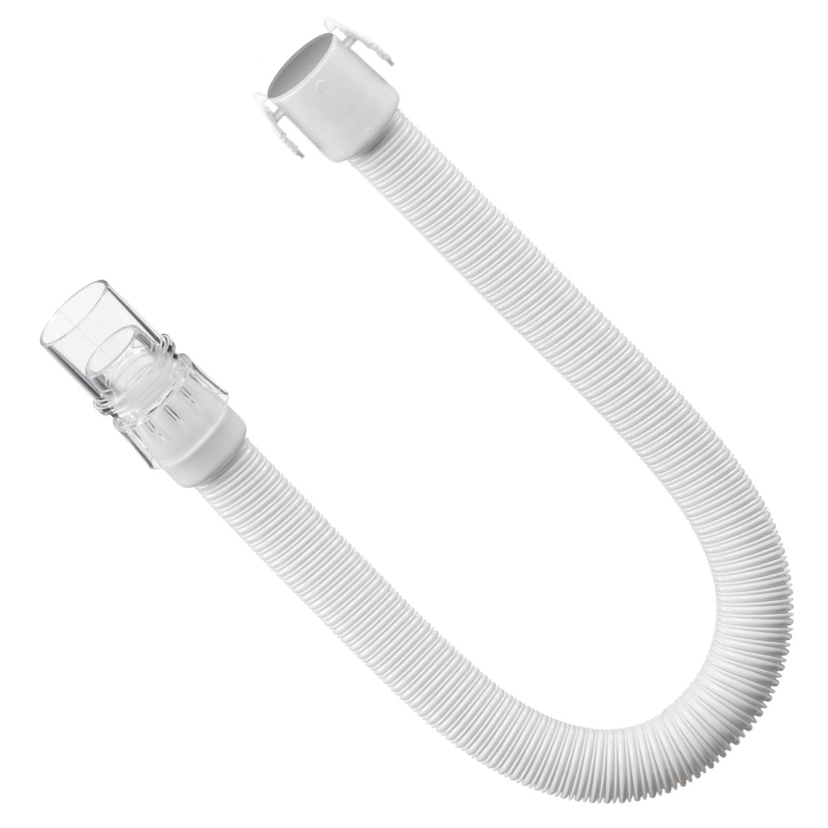 White hose for a CPAP machine on a white background