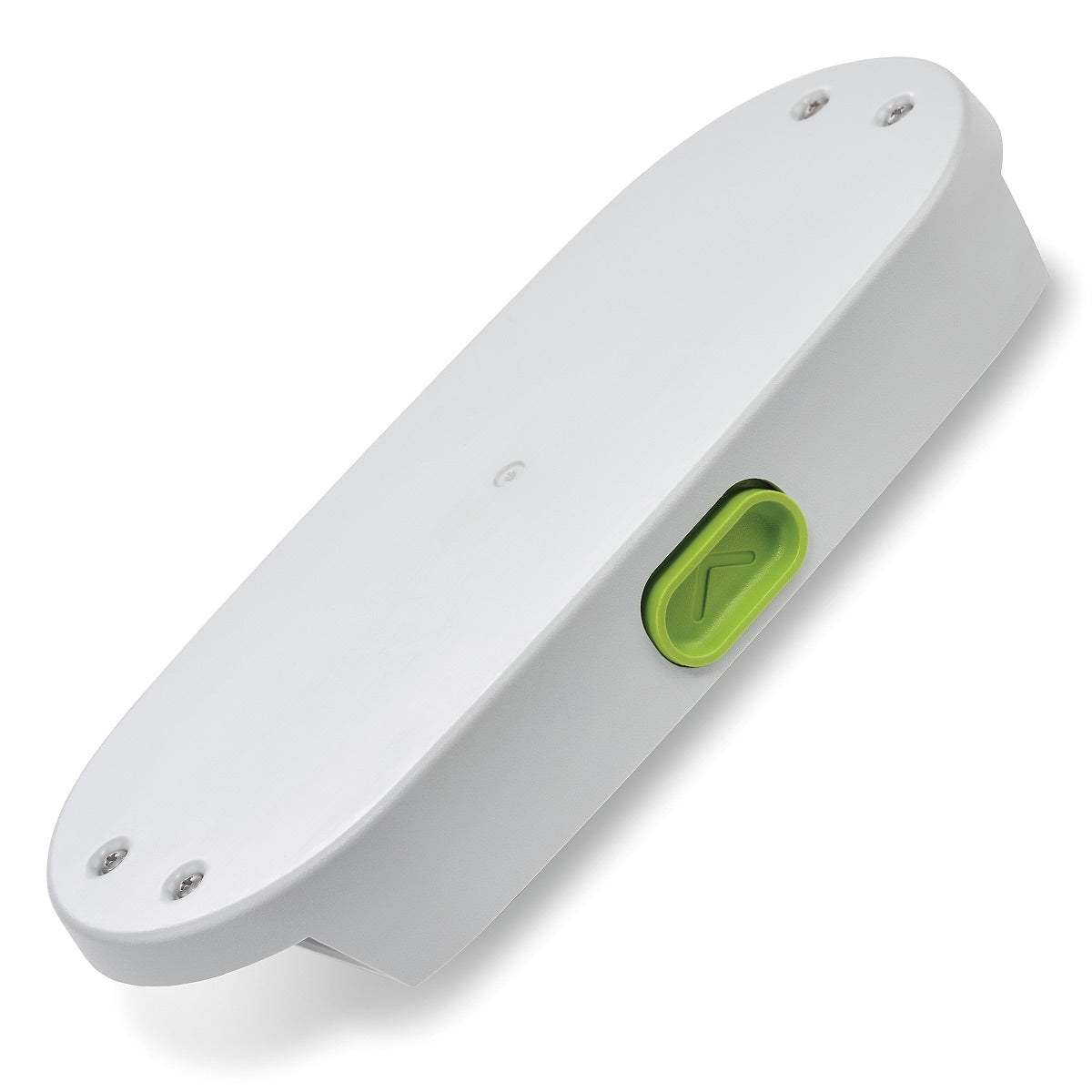 White SimplyGo Mini Oxygen Concentrator battery with a green component on a white background