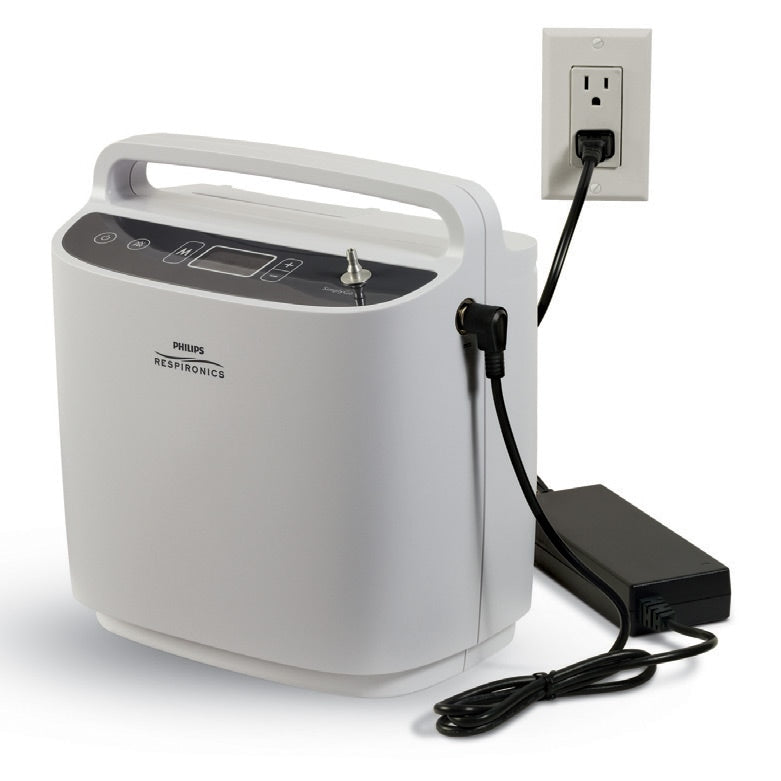 SimplyGo Oxygen Concentrator Plugged in with AC Power Supply