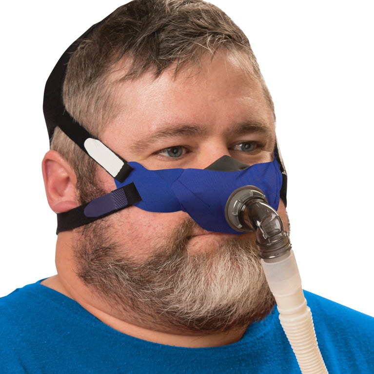 Man with a beard wearing a SLeepweaver Elan CPAP Mask 