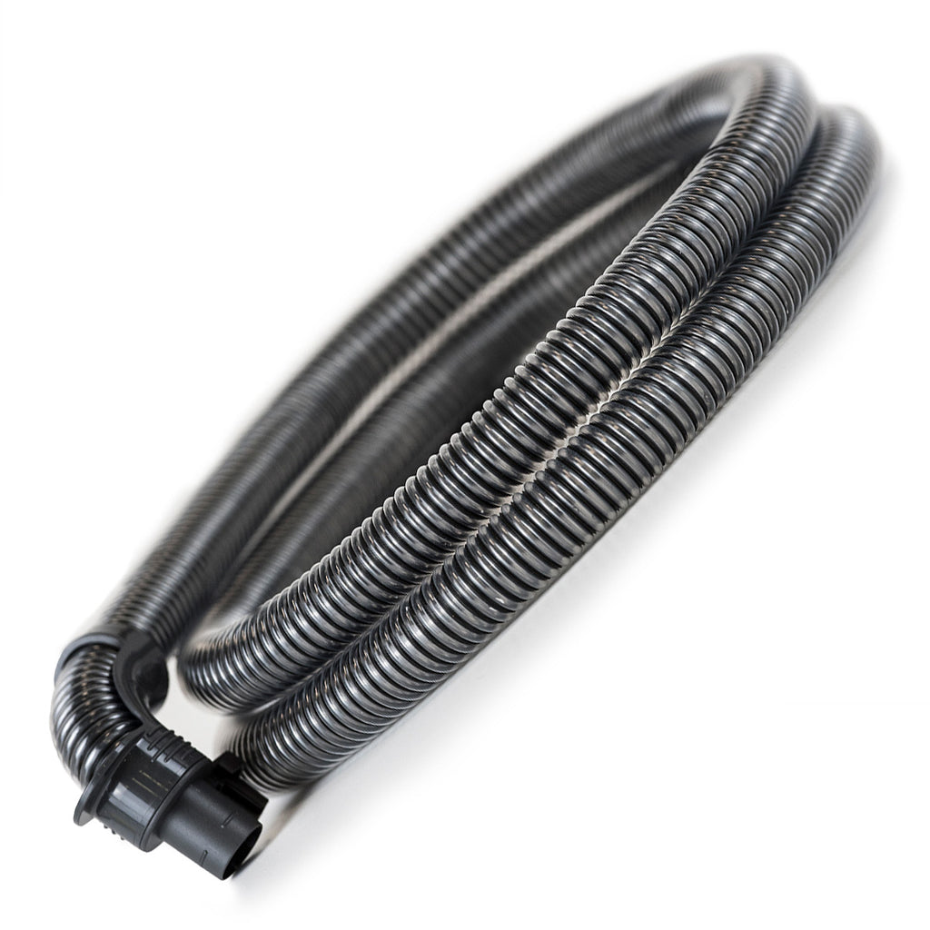 Black flexible hose on a white background