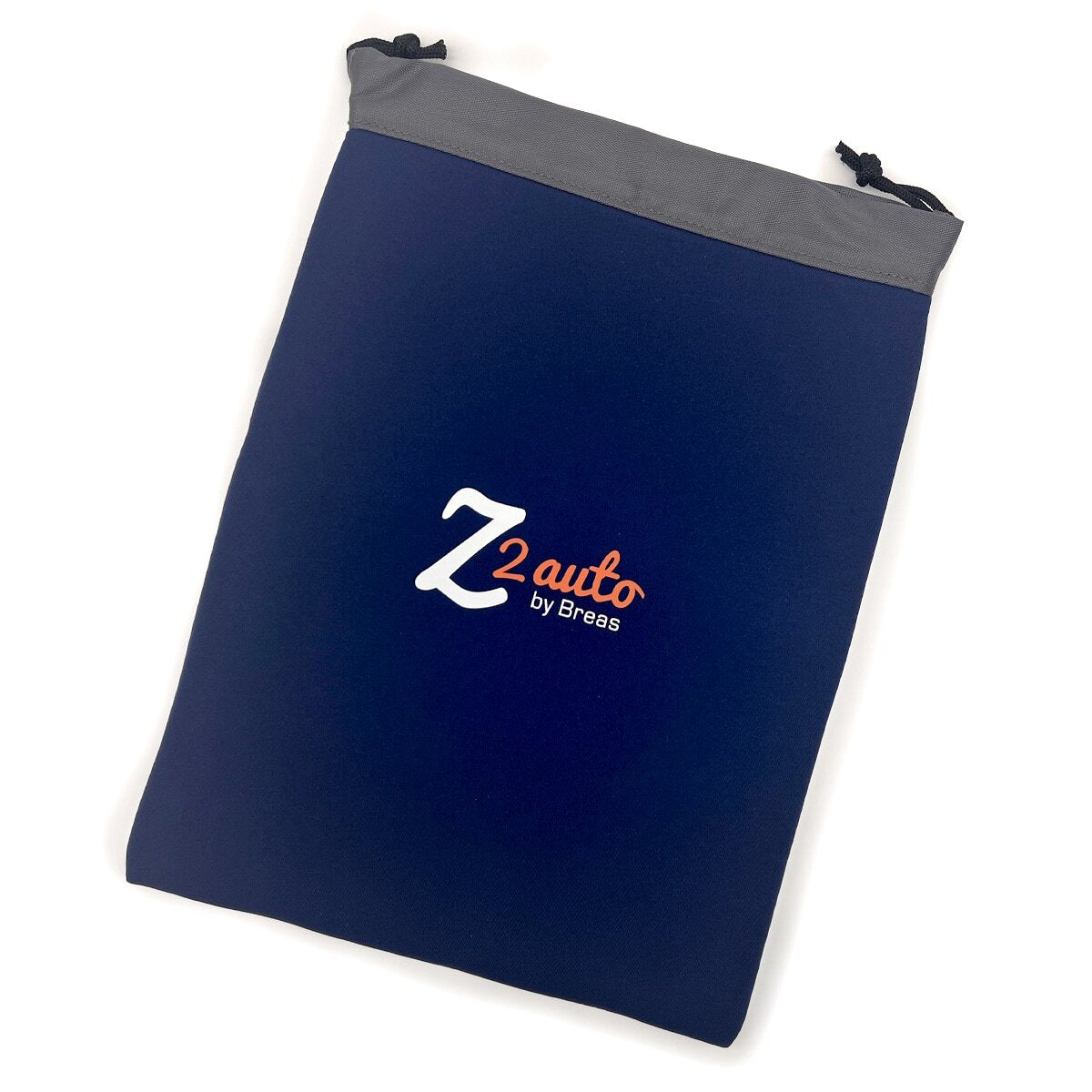 Navy drawstring bag with 'Z2 auto by Brees' logo on a white background